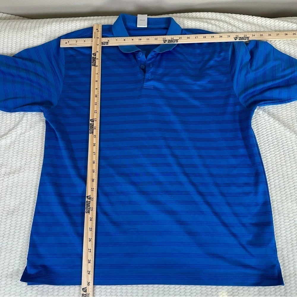 Adidas Mens Performance Polo Shirt Blue Stripe Polo XL Golf Spring Athletic